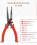 8.5 Inch Stainless Steel Pliers with Non Slip Handle, Spring Loaded, Crimp Tool, Side Cutters, Anvil Cutters, Lanyard Hole and Sheath