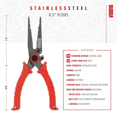8.5 Inch Stainless Steel Pliers with Non Slip Handle, Spring Loaded, Crimp Tool, Side Cutters, Anvil Cutters, Lanyard Hole and Sheath