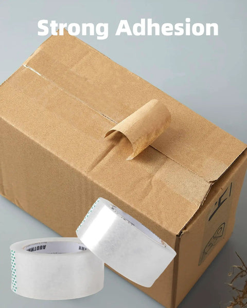 Cardboard box sealed with Clear Packing Tape Refills Heavy Duty For Moving And Shipping 1.88 Inch By 60 Yards 2 Rolls Super Sticky Adhesive