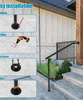 Pro Level Wrought Iron Hand Rails For Outdoor Steps 2 Or 3 Adjustable Indoor Outdoor Stair Railing Kit installation process in four steps.