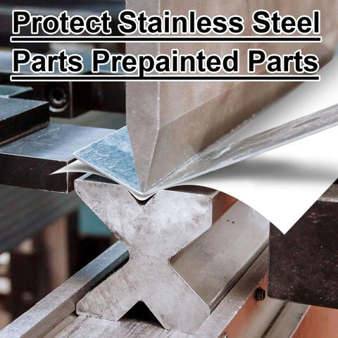 Urethane Press Brake Die Protection Film Roll Protects Dies From Scratches And Dents During Metal Bending On Stainless Steel And Aluminum Four Inch Wide Twelve Thousandths Inch Thick One Hundred Foot Long in use during metal bending process