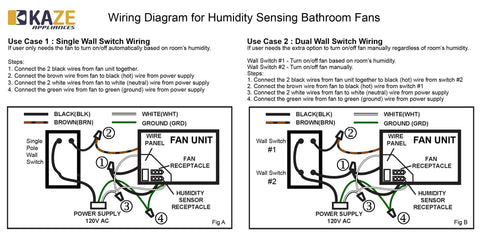Wiring diagram for 100 CFM Bathroom Vent Fan With Humidity Sensing And 0.8 Sone Low Key Quiet Operation