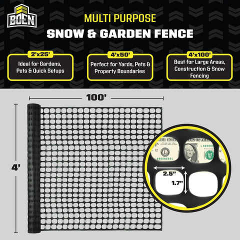 4 Foot By 100 Foot Black Temporary Fencing Mesh Snow Fence Made From Durable Plastic Safe Garden Netting Above Ground Barrier