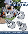 4 Pack Heavy Duty Replacement Shoulder Bolts 532196539 in front of a lawn mower, compatible with multiple models