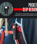 E1 1200 Lumen Dual Light Flashlight With Magnetic Flat EDC Design clipped on backpack strap
