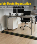 Office scene with 10 Foot Floor Cord Cover With Large Cable Channels for safety and organization under desk, preventing trip hazards.