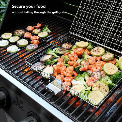 Stainless Steel Grill Basket For Outdoor Grilling Large Portable Rack For Meat Fish And Vegetables With Removable Anti Slip Handle