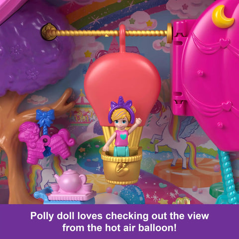 Unicorn Partyland Playset With Pocket Dolls And Pets, 25 Plus Surprise Accessories, Birthday Celebration Adventure With Hot Air Balloon Ride, Two Micro Dolls Included, Rainbow Themed Fun For Kids; micro doll in hot air balloon.