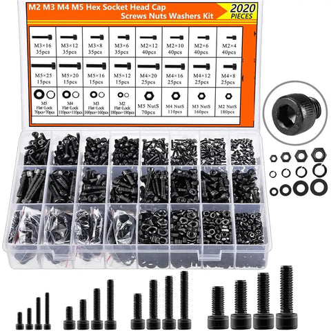 Built Tough Metric Hex Screw Set M2 M3 M4 M5 With Black Alloy Steel Bolts And Nuts Kit, 12.9 Grade Fasteners, Precise Threads For DIY Projects Auto Repairs And Everyday Machinery Fixes, assorted black hex screws in organizer