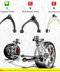 Beefed Up Front Upper Control Arms With Ball Joints And Tie Rods Front Suspension Kit For 2007 2014 GM Full Size Trucks And SUVs Tahoe Suburban Yukon Escalade Silverado Sierra Avalanche 10pc Set, forged steel vs stamped steel and aluminum fitment guide