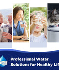 Four images depicting various people and a cat drinking water, promoting Membrane Solutions for a healthy life.