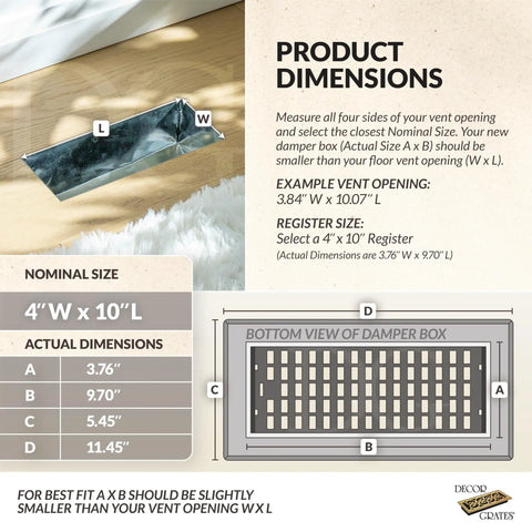 Eclipse Plated Floor Register 4 Inch By 10 Inch Brushed Nickel Drop In Vent Grate With Easy No Tools Installation Durable Steel Plate Rust Resistant Damper Box Made From Recycled Polystyrene High Flow Air Control