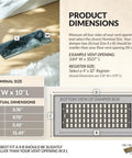 Image showing product dimensions for Metal Scroll Air Vent Cover 4x10 Floor Register Easy Install With Adjustable Damper Lever In Rubbed Bronze