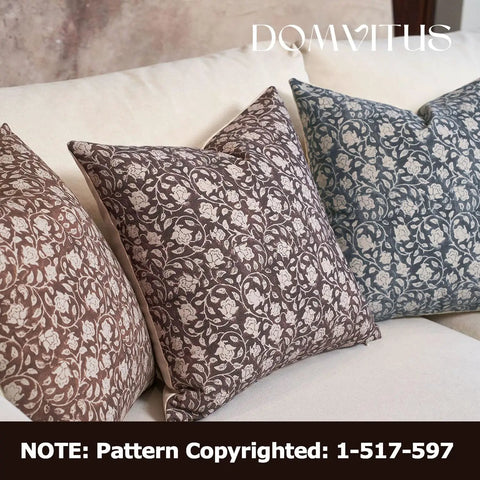 Floral Pillow Cover 18x18 Inch, Dope Throw Pillow Case For Couch, Block Print Neutral Accent Cover For Living Room Vibe, Cover Only, 1 Pack, Brown, Front Floral Back Plain Cotton on sofa