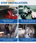 4-step installation of 2-3 Inch Drop Leaf Spring Shackles Replacement Kit for Chevy Silverado 2007-2018.