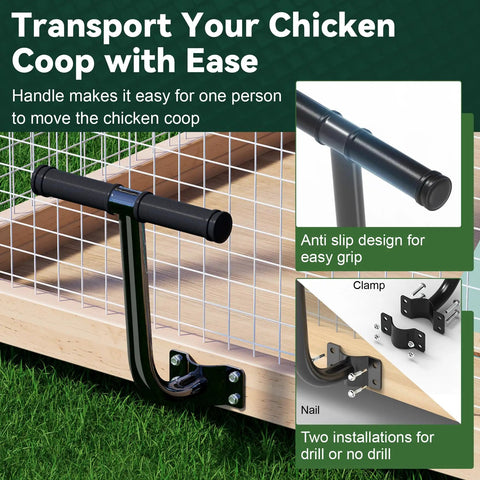 Chicken Coop Wheels Kit 2 Pack 4 Inch Caster Wheels With Lifting Handle showing anti-slip grip and installation options