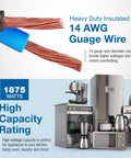 Beefy Heavy Duty 6ft Appliance Extension Cord For Air Conditioners Refrigerators And Major Appliances With 14 Gauge High Voltage 3 Prong Flat End Indoor Use 90 Degree Plug Gray Power Cord For Homes And Work Sites, 14 AWG wire