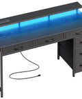 Gaming Desk With RGB LED Lighting And USB Type-C, 47 Inch Computer Desk With 6 Drawers, Monitor Stand, Built In Power Outlets, Black