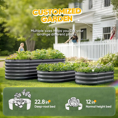 Raised Garden Bed Kit With Quick Snap Lock Assembly Galvanized Metal Planter Box for outdoor gardening, 47x24x12 inches, dark grey.