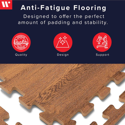 Wood Grain Interlocking Foam Floor Tiles 24x24 Inch Three Eighths Inch Thick Anti Fatigue Mats for Home Office Studio Gym detail