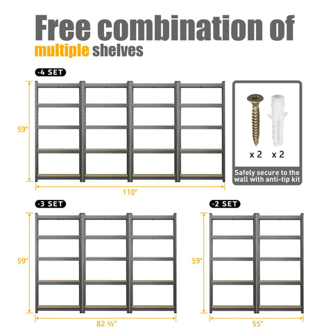 Four Heavy Duty Five Tier Storage Shelves 28 By 12 By 59 Inches Built Rock Solid Utility Rack Organizer For Garage Or Basement Gets The Job Done With Hammer Finish Steel Frame