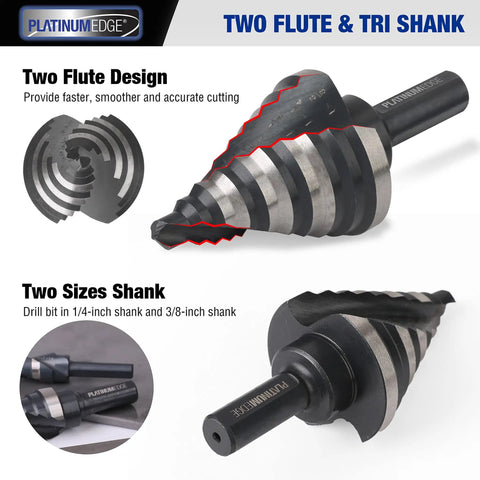 Pro Grade Workhorse 5 Piece High Speed Steel Step Drill Bit Set For Sheet Metal With 50 Hole Sizes Double Flute Cutting
