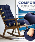 Indoor Outdoor Rocking Chair Cushion Navy Blue Waterproof High Back Pad For Lounger And Recliner Patio Chair Pad With Non Slip Ties