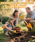 Family using 20 Inch Kid Friendly Beach Shovels Set Heavy Duty Plastic Sand Scoops Spades For Beach Sandbox Snow Garden Digging Fun 2 Pack Orange