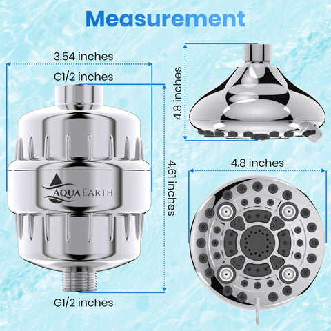 Gift Edition High Pressure Shower Head With 20 Stage Filtration, Vitamin C And KDF-55 measurements diagram