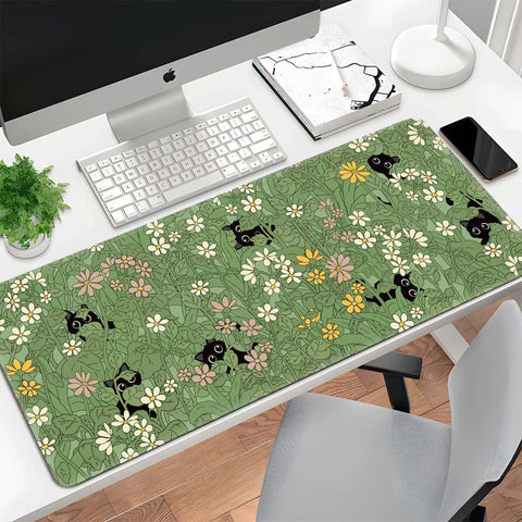 XL Plant Themed Mouse Pad 31.5 X 11.8 Inches, Large Green Desk Mat for Gaming and Workstation with Non Slip Base