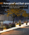 Outdoor pathway lights illuminating snowy driveway, featuring high brightness LED chips and weatherproof design.