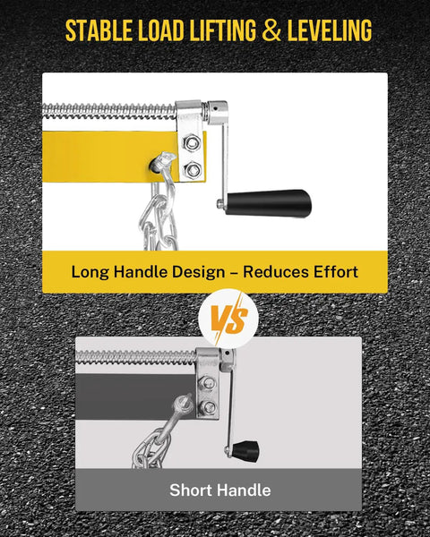 Heavy Duty Bad Boy Hydraulic Shop Crane Doubles As An Engine Hoist with long vs short handle design comparison for easy lifting.