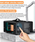 Heavy Duty 8000W Voltage Converter Transformer with circuit breaker protection and LCD display, rear view with instructions visible