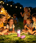 Children enjoying campfire with 2 Pack Mini LED Pink Camping Lanterns Portable Outdoor Handheld Lights for Camping Hiking Power Outages and Emergencies Durable ABS Construction for Long Lasting Use