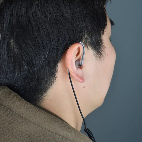 Listen Only Earpiece With Balanced Armature Driver For Motorola Icom Ham Radios, 3.5mm 1 Pin Plug in use by man