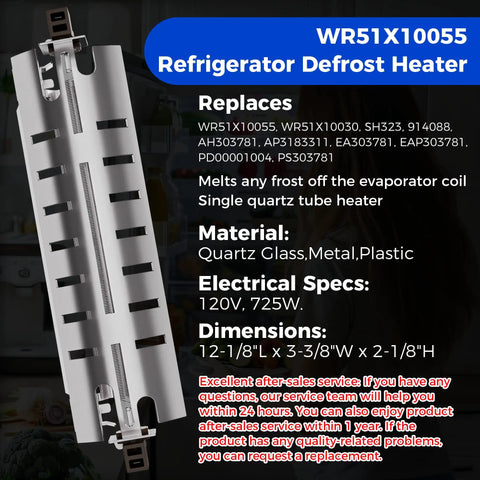 Upgraded Refrigerator Defrost Heater Kit With Built in Temperature Sensor For DIY Friendly Install And High Limit Thermostat For GE General Electric Kenmore Replace WR51X10055 WR55X10025 WR50X10068 Romalon, 12-1/8"