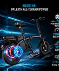 Epic Foldable Electric Bike For Adults With 750W Peak Power And 23 MPH Max, 14 Inch Compact Ebike, 48V 12Ah Battery, 35 Mile PAS Range, Ideal For Commutes And Weekend Joyrides. Black folding electric bike side view with 14-inch wheels