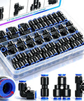 Push To Connect One Quarter Inch Air Hose Fittings Quick Connect Pneumatic Kit 30 Pieces with circular release ring detail