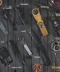 Must Have Survival Kit 14 In 1 For Camping Fishing And Hunting Adventures with tools like knife, flashlight, and fire starter.