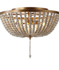 Allison 3 Light LED Flush Mount Ceiling Light With Wood Beaded Shade In Antique Gold Cream Perfect Bedroom Farmhouse Rustic Chic Decor Vibe LED Bulbs Included