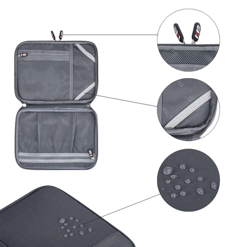 Grab And Go Double Layer Cable Organizer Pouch For Travel And Daily Adventures With Thick Padding, showing interior storage compartments and waterproof surface.