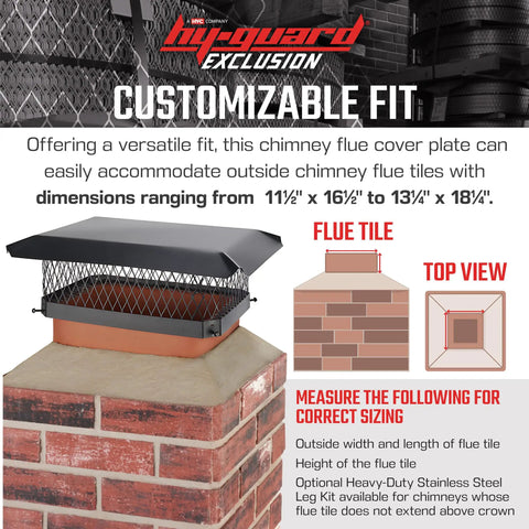 Bolt On Galvanized Steel Chimney Cover With Three Quarter Inch Mesh Fits Outside Clay Flue Tile 13 By 18 Inches Black Weatherproof Cap