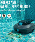 Cordless Robotic Pool Cleaner With Dual Motors Delivers Strong Suction Smart Self Parking LED Indicator Pool Vacuum For Above Ground Flat Pools Up To 900 Sq Ft Gray cleaning debris in pool