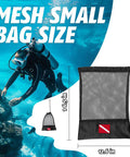 12x16 Inch Mesh Dive Bag with Shrink Lock, diver background, durable nylon for scuba gear, diving flags, ideal for snorkeling