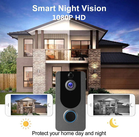 Smart Wireless Doorbell Camera With 1080P HD Video IP65 Weatherproof Outdoor Clear Night Vision Motion Alerts displayed with home