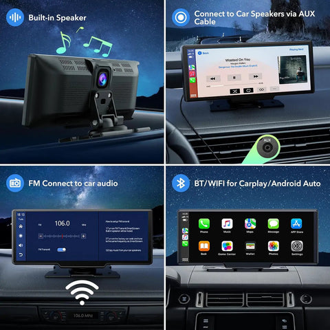 Wireless CarPlay And Android Auto Portable Car Stereo For Your Ride With 2.5K Dash Cam And 1080P Backup Camera dashboard setup