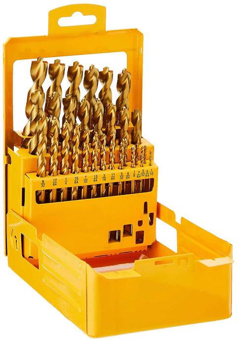Titanium Nitride Coated Drill Bit Set With Pilot Point, 29-Piece, Includes 1/16 To 1/2 Inch Bits In Durable Carry Case, No Spin Shanks, Tapered Web For Extra Durability, Clean Starter Holes, Long-Lasting Performance