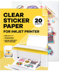 Ultra Clear Sticker Paper For Inkjet Printers 20 Sheets Transparent Glossy Printable Vinyl 8.5 By 11 with designs and printer visible