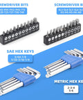 Screwdriver bits and hex keys from 174 Piece Go-To Home Repair Tool Kit With 14 Inch Large Mouth Storage Tool Bag