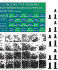 1440 Piece Black Micro Screw Assortment Kit For Laptops And Gaming Rigs With M1 2 M1 4 M1 7 And M2 Phillips Flat Countersunk Fasteners in storage case.